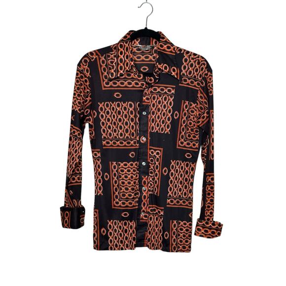 Claude by Brentwood brown orange print long sleeves shirt size M - Picture 9 of 9
